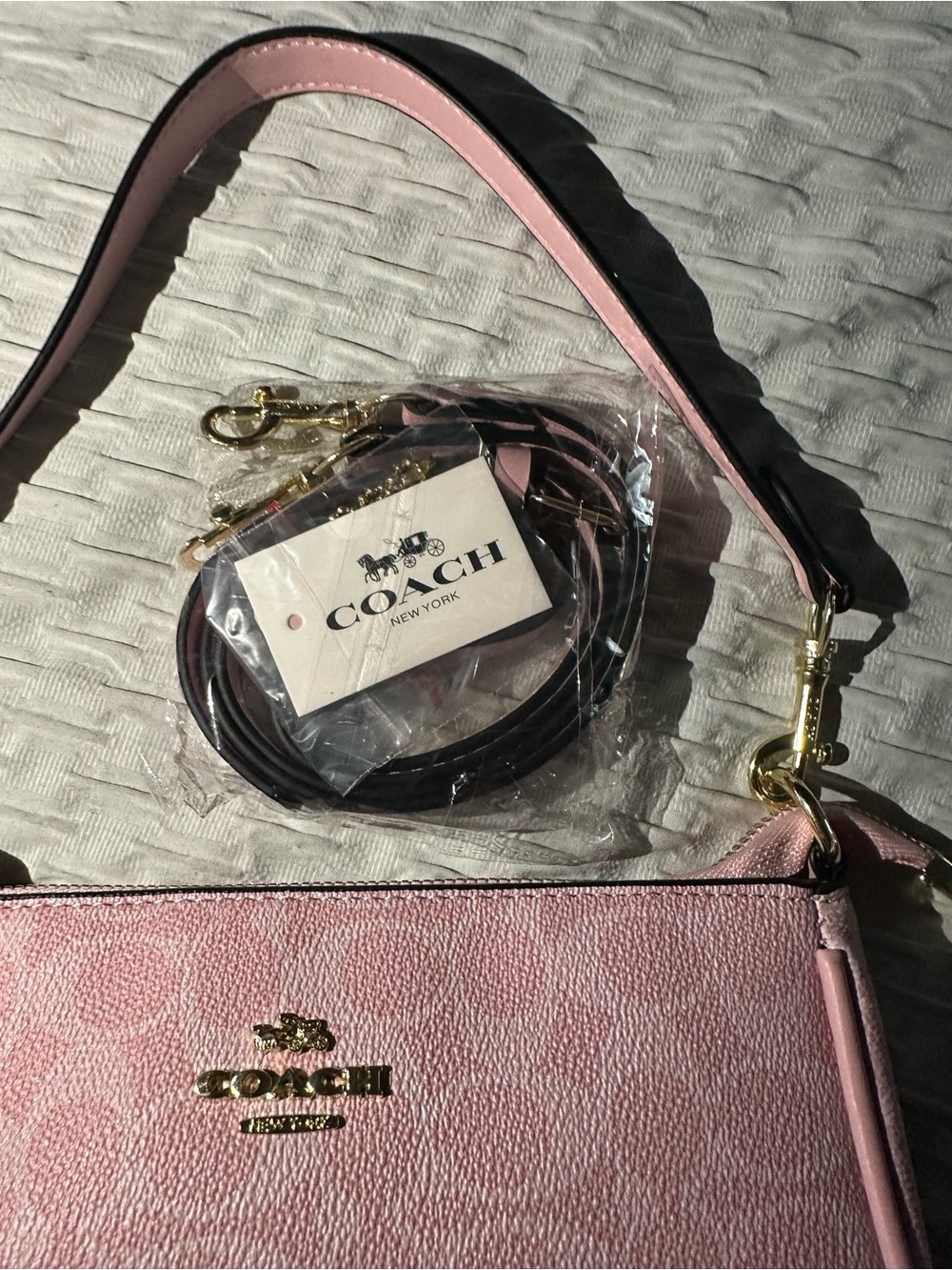 Coach Pink Signature Mini Shoulder Bag with Flower Charm - Picture 2 of 3
